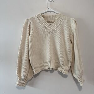 AYNI Cotton Knit Cream V-Neck Sweater Ethical Sustainable Size‎ Medium